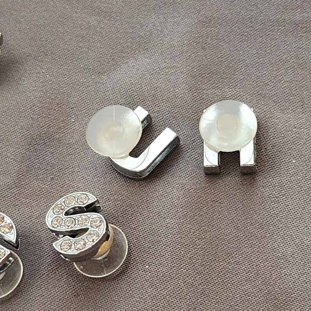 12pc Crystal Rhinestone Bling on Silver Tone Random Capital Letter Croc Charms - Picture 13 of 16